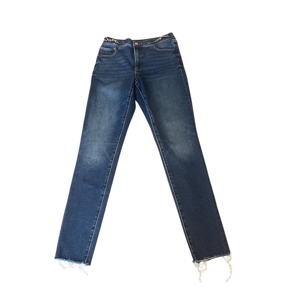 Express Jeans Womens Size 28 Dark Wash Skinny Raw Hem Frayed Ankle Stretch